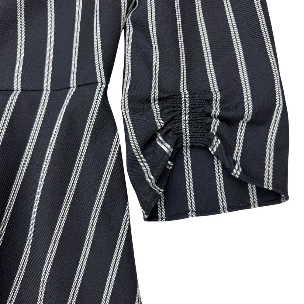 TIBI Felix Split Neck Gathered Blouson Sleeve Pinstripe Dress Size 2 Navy White - Picture 7 of 7